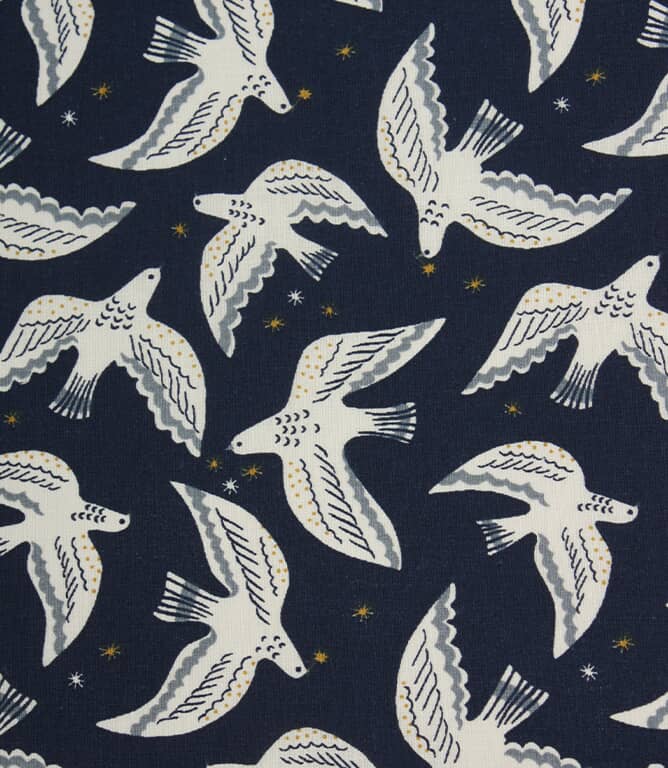 Starlit Doves Fabric / Midnight Blue