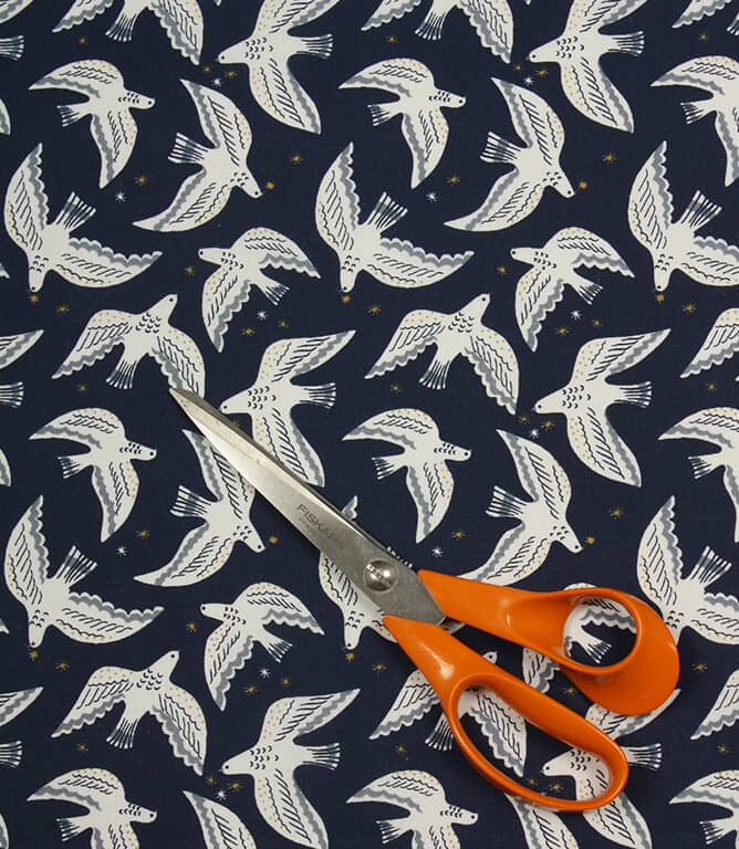 Starlit Doves Fabric / Midnight Blue