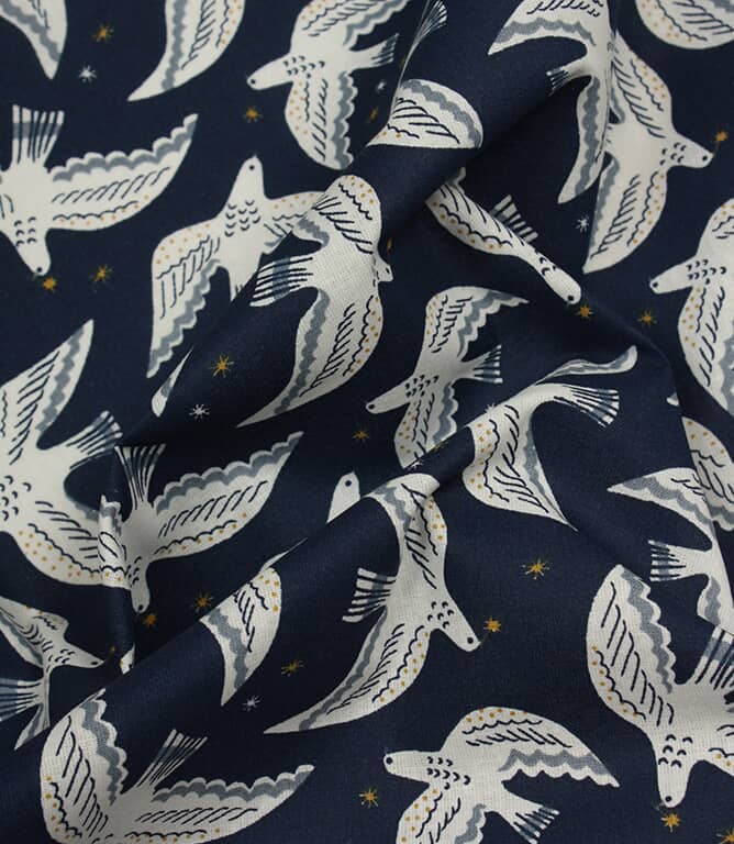 Starlit Doves Fabric / Midnight Blue