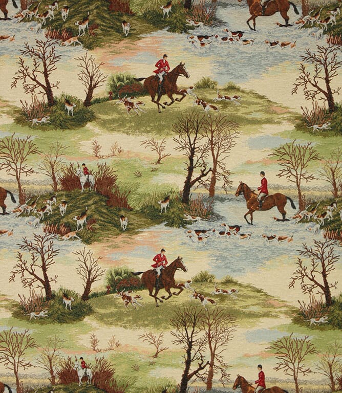 Multi Horse and Hound Tapestry Fabric