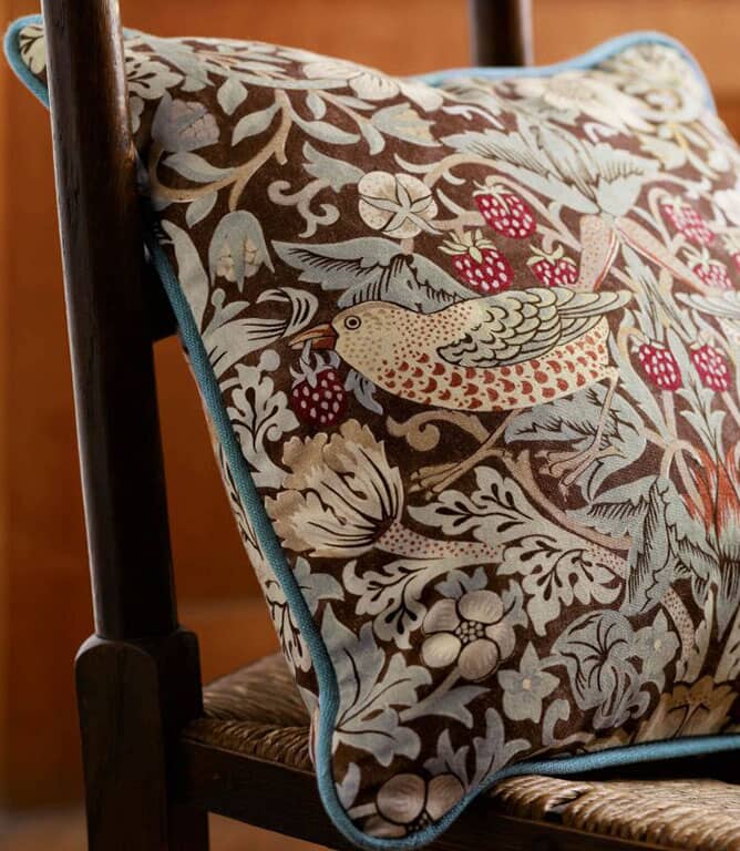 Morris & Co Strawberry Thief Fabric / Chocolate / Slate