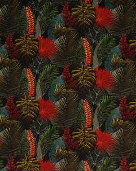 Tropics Leaves Velvet Fabric / Toucan