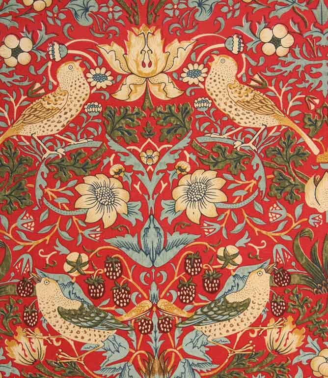 William Morris  Strawberry Thief Fabric / Red