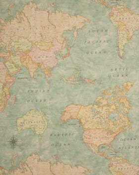 Vintage Maps Fabric / Aqua Vintage Maps Fabric / Aqua
