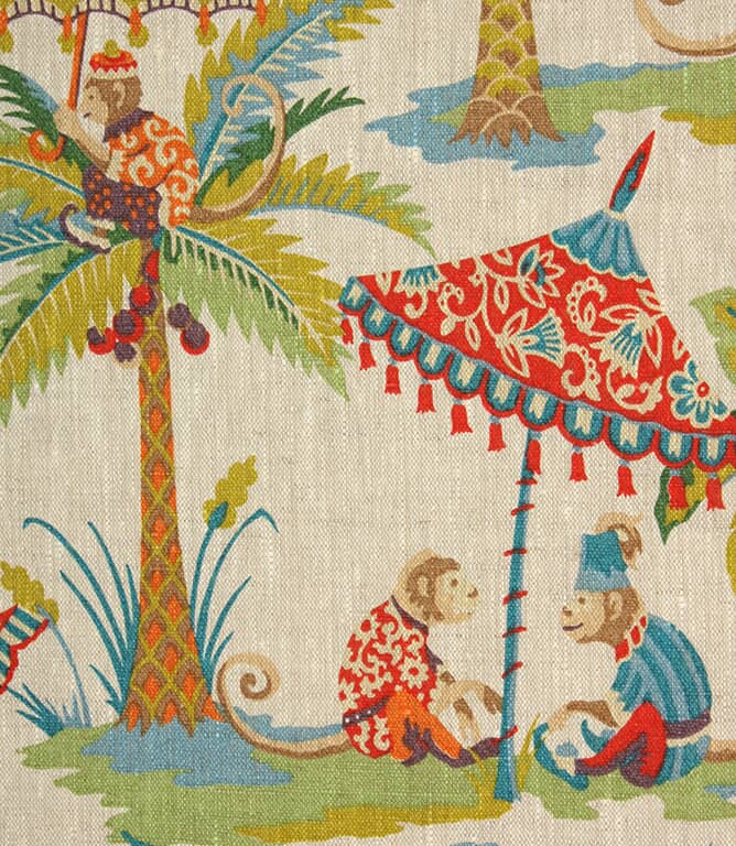 Cheeky Monkey Linen Fabric / Multi