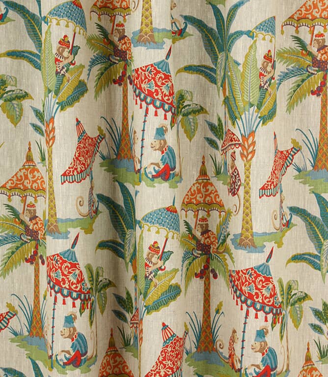 Cheeky Monkey Linen Fabric / Multi