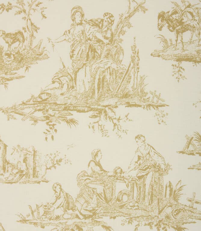French Toile Fabric / Soft Gold